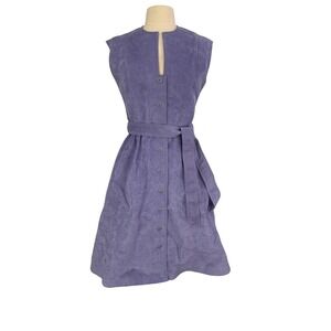 Vintage Gino Rossi Ultra Suede Purple‎ Belted Button Front Midi Dress 38 Bust